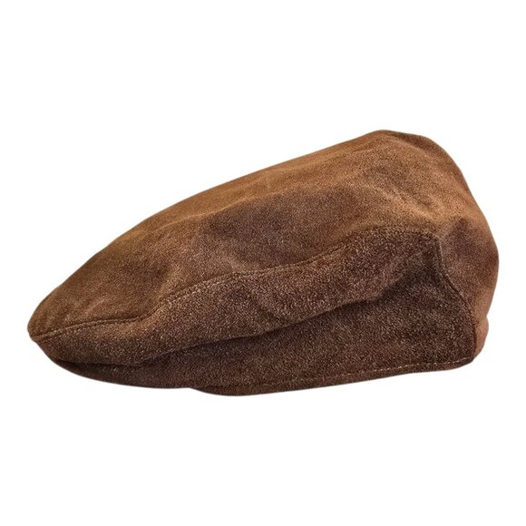 Vintage Eddie Bauer Suede Leather Ascot / Cabbie / Newsboy Cap Hat Brown L / XL - Picture 3 of 9